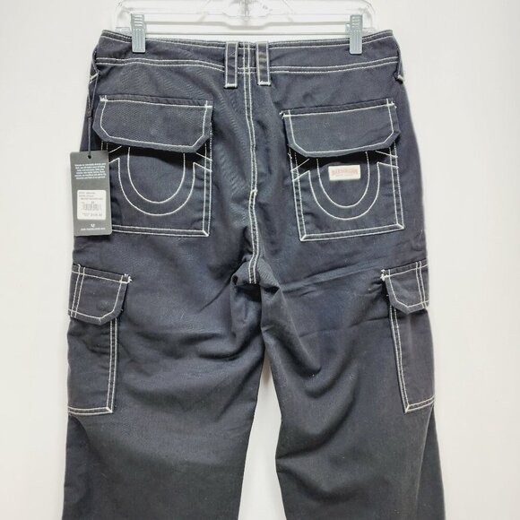 True Religion Cargo Pant Women Jet Black Size 27 Wide Leg Pockets New - Picture 9 of 14